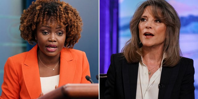 Sekretaris pers Gedung Putih Karine Jean-Pierre dan calon presiden dari Partai Demokrat Marianne Williamson.