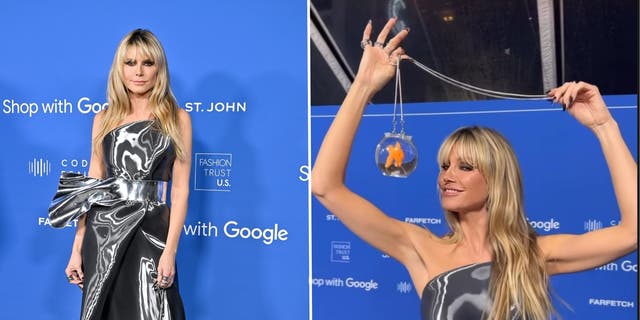 Heidi Klum showcased her fishbowl purse on the red carpet at the Fashion Trust U.S. awards. She also shared a closer shot on her social media.