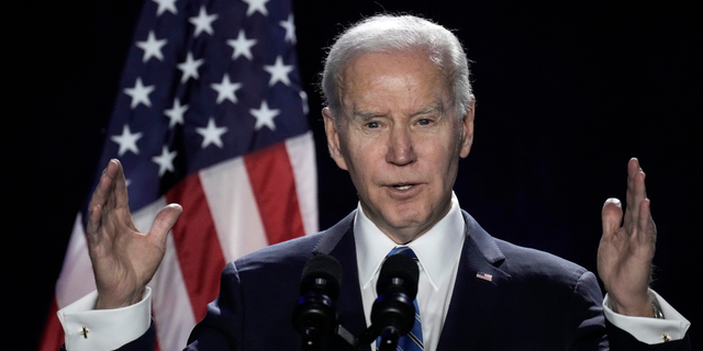 President Biden speaks at the House Democratic Caucus Issues Conference in Baltimore on Wednesday.