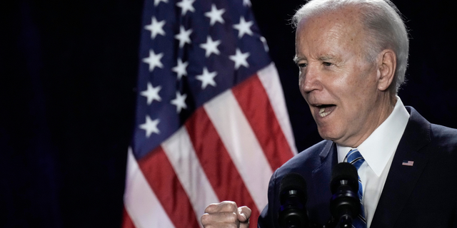 President Joe Biden speaks during the annual House Democrats Issues Conference at the Hyatt Regency Hotel March 1, 2023 in Baltimore, Maryland. Biden spoke on a range of issues, including bipartisan legislation passed in the first two years of his presidency