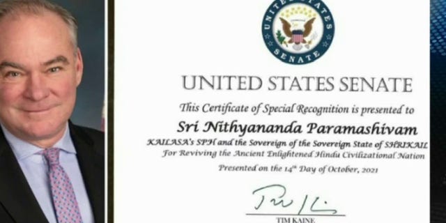 Politicians, cities forging ties with fake Hindu cult leader reveals pitfalls of 'inclusivity': Buck Sexton 4 Sen. Kaine honored Kailasa, Jesse Watters reported.