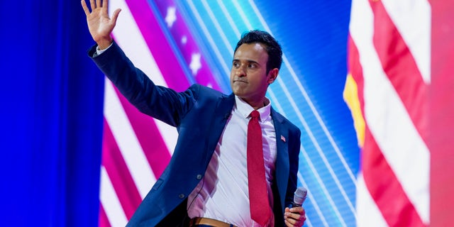 Vivek Ramaswamy addresses after speaking at the Conservative Political Action Conference, CPAC 2023, Friday, March 3, 2023, at National Harbor in Oxon Hill, Md. (AP Photo/Alex Brandon)