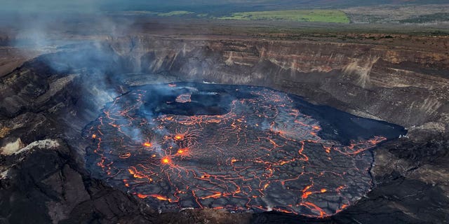 This photo provided by the U.S. Geological Survey shows the inside of the summit crater of the Kilauea Volcano, Jan. 6, 2023.
