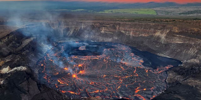 This photo provided by the U.S. Geological Survey shows the inside of the summit crater of the Kilauea Volcano, Jan. 6, 2023.