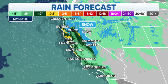 Rain forecast in the West through Thursday