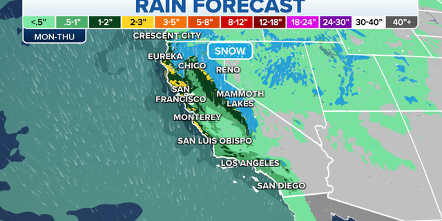Rain forecast in the West through Thursday