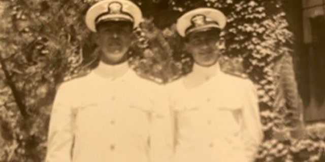 Fred Fonda, left, and Al Sitarski in U.S. Navy dress uniforms in the early 1940s.