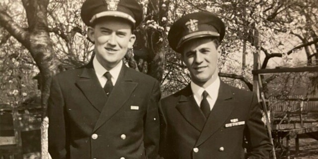 Al Sitarski, left, and Fred Fonda, right, shortly after enlisting in the Navy in 1942.