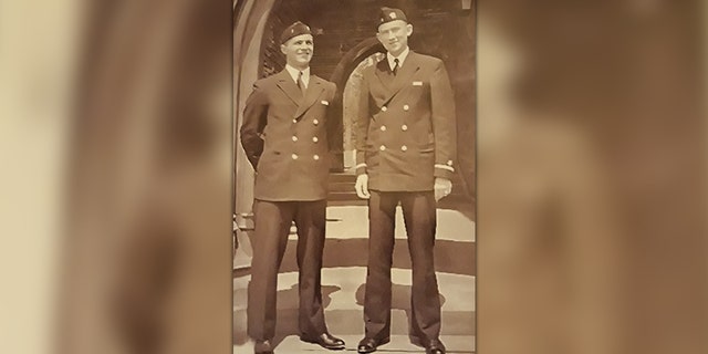 Fred Fonda, left, and Al Sitarski, right, pictured outside Cornell University in May 1943.