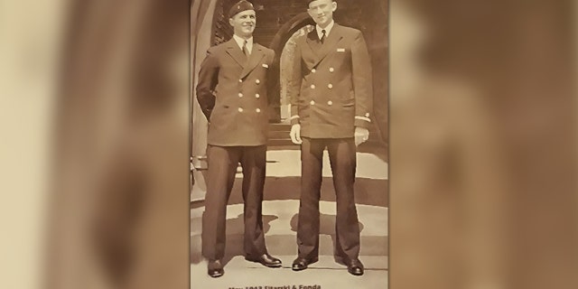 Al Sitarski, left, and Fred Fonda pictured outside Cornell University in May 1943.