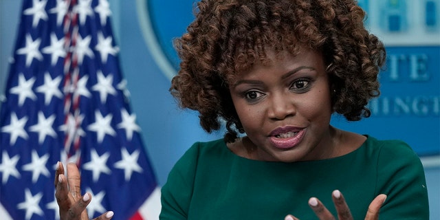 Press secretary Karine Jean-Pierre speaks during the daily briefing at the White House, Friday, March 3, 2023. 