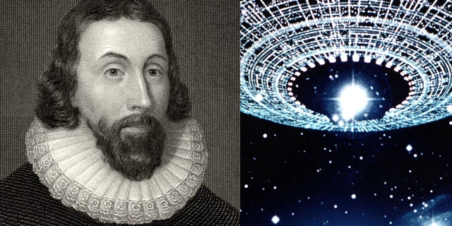 John Winthrop (1587 or 1588 to 1649) was an English-born Puritan who became governor of Massachusetts Bay Colony. He also recorded America's first UFO sighting in 1639. Image is from a 19th century engraving by C.W. Sharpe after Vandyke. On right, from