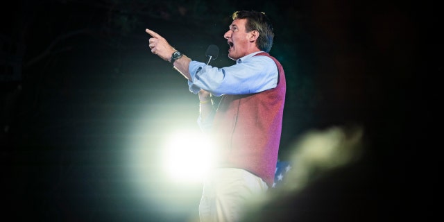 Virginia Gov. Glenn Youngkin speaks during a rally at Ballyhoos restaurant one day before the midterm elections on Nov. 7, 2022 in Virginia Beach, Va.