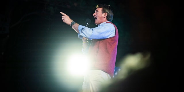 Virginia Gov. Glenn Youngkin speaks at a Ballyhoos restaurant rally in Virginia Beach, Va., the day before the Nov. 7, 2022, midterm elections.