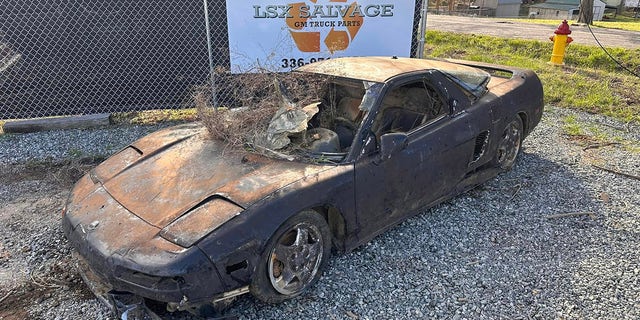 The NSX was delivered to LSX Salvage in the condition in which it was pulled out of the Yadkin River in 2019.