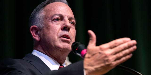 Then-Nevada Gov. Joe Lombardo speaks during a news conference on Nov. 14, 2022, in Las Vegas. An aide to Lombardo said March 13, 2023, a broad state of emergency prompted by wet weather and flooding will remain in effect for at least the next several days.