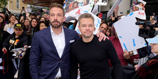 Ben Affleck, left, and Matt Damon attend the "AIR" world premiere during the 2023 SXSW Conference and Festivals at The Paramount Theater in Austin, Texas.
