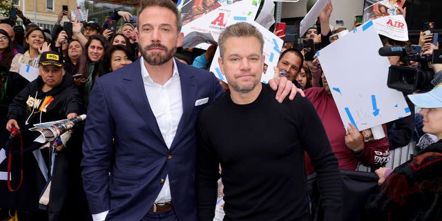 Ben Affleck, left, and Matt Damon attend the "AIR" world premiere during the 2023 SXSW Conference and Festivals at The Paramount Theater in Austin, Texas.