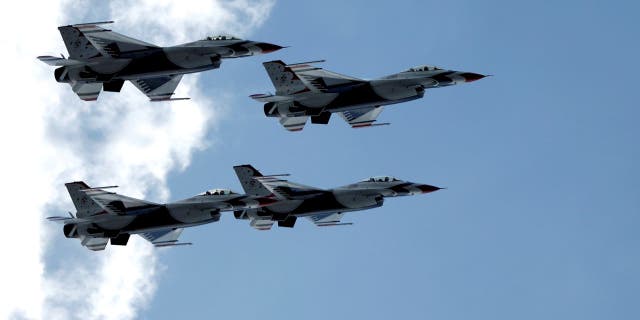 The Air Force Thunderbirds perform a flyover prior to the NASCAR Cup Series 65th Annual Daytona 500 at Daytona International Speedway on Feb. 19, 2023 in Daytona Beach, Florida.