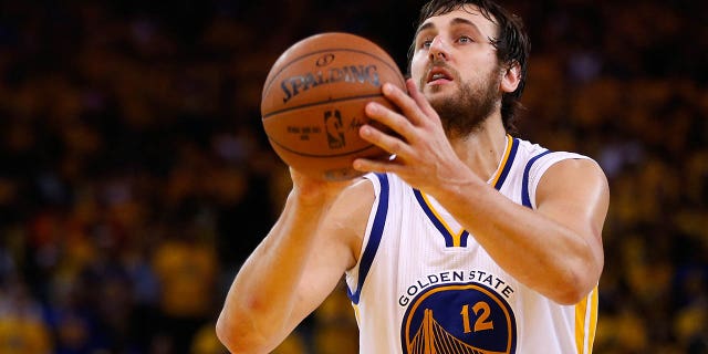 Andrew Bogut #12 of the Golden State Warriors shoots a free throw in the second half against the Houston Rockets during game two of the 2015 NBA Playoffs Western Conference Finals at ORACLE Arena on May 21, 2015 in Oakland, Calif.