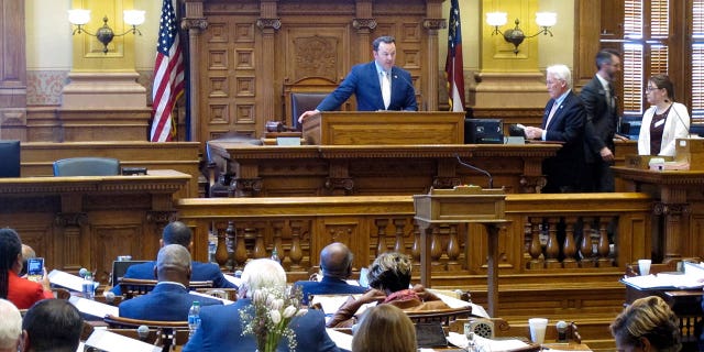 The Georgia state Senate meets in Atlanta on March 29, 2023, during the final day of the legislature's 40-day session. State lawmakers passed a measure that would increase weight limits for some trucks on state highways.