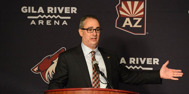 Owner, Chairman and Governor Andrew Barroway of the Arizona Coyotes speaks to the press prior to a game against the Columbus Blue Jackets at Gila River Arena Jan. 3, 2015, in Glendale, Ariz. 