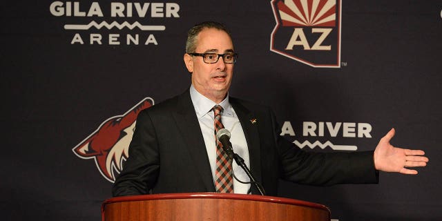 Owner, Chairman and Governor Andrew Barroway of the Arizona Coyotes speaks to the press prior to a game against the Columbus Blue Jackets at Gila River Arena Jan. 3, 2015, in Glendale, Ariz.