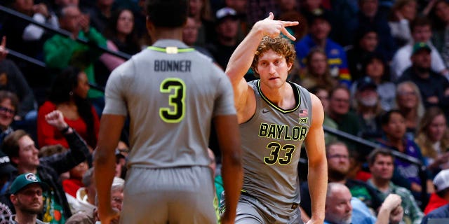 Baylor avoids upset against UC Santa Barbara with big second half 2 Caleb Lohner, #33 of the Baylor Bears, reacts after a three-point basket during the second half against the UC Santa Barbara Gauchos in the first round of the NCAA Men's Basketball Tournament at Ball Arena on March 17, 2023, in Denver, Colorado.