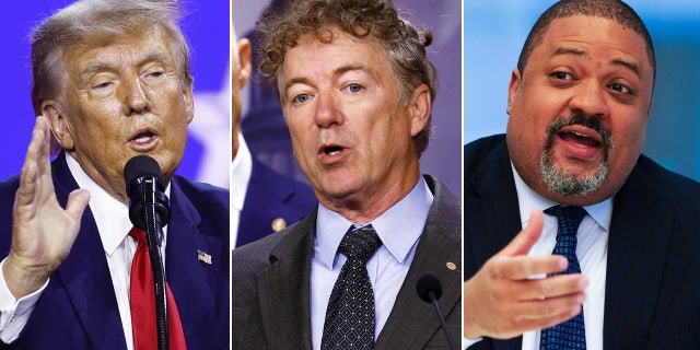 From left to right: Former President Donald Trump, Kentucky GOP Sen. Rand Paul, and Manhattan District Attorney Alvin Bragg.