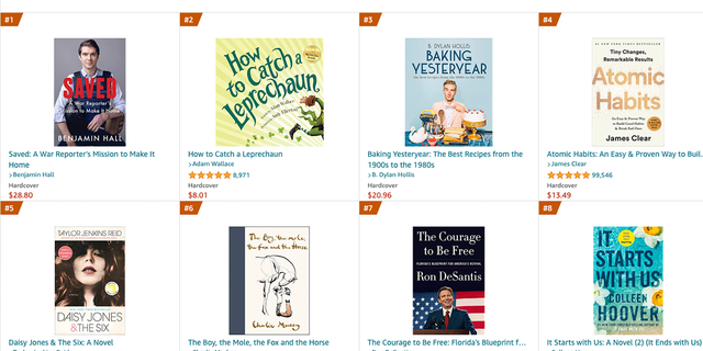 "Saved: A War Reporter's Mission to Make it Home" by Benjamin Hall hit number 1 on Amazon's best seller list.