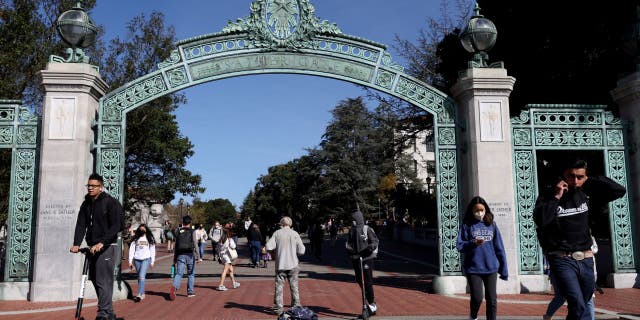 People walk through Sproul Plaza on the UC Berkeley campus on March 14, 2022 in Berkeley, California.