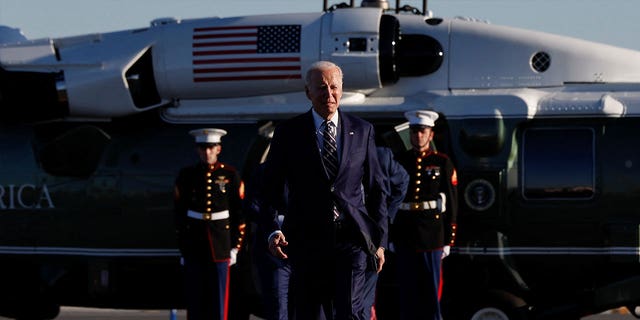 U.S. President Biden walks at the Philadelphia Airport on March 9, 2023. 
