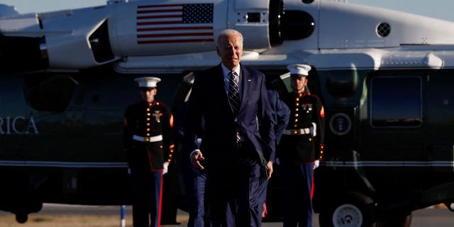 U.S. President Biden walks at the Philadelphia Airport on March 9, 2023. 