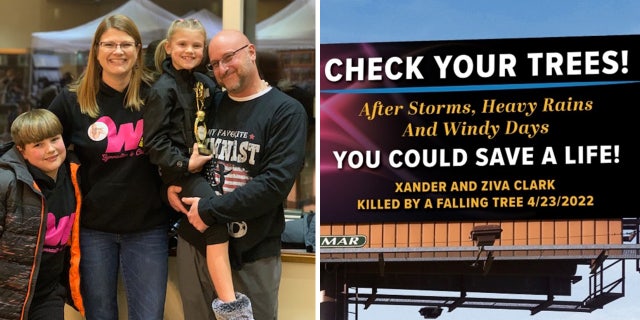 After their two kids died in a falling tree accident, parents rent billboard 'to save another life' Crystal and Brian Clark hope they can save a life by sharing their own heartbreaking story of losing their children from a falling tree accident.