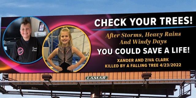 With the help of Lamar Advertising, Crystal and Brian Clark put up a billboard to urgently warn others about the dangers of falling trees.
