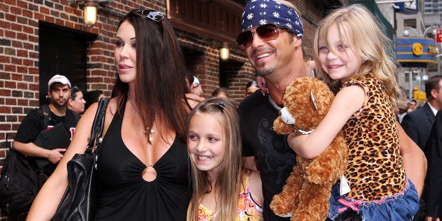 Bret Michaels and Kristi Gibson with daughters Raine and Jorja in New York City in 2010.