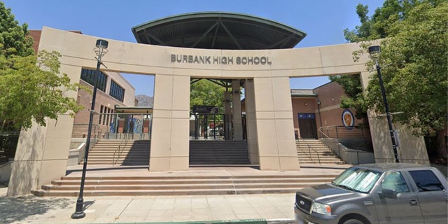 A Google Earth photo shows the entrance to Burbank High School in Burbank, California.