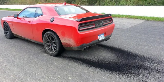 Street cars like the Dodge Challenger SRT Hellcat are also capable of shedding tire rubber during a burnout.