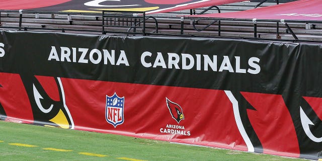The Arizona Cardinals' logo on a sign before a game between the Washington Football Team and the Arizona Cardinals Sept. 20, 2020, at State Farm Stadium in Glendale, Ariz.