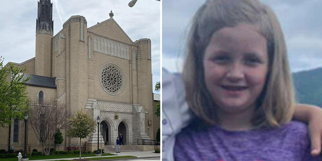 Hallie Scruggs, nine, is pictured on right. On left, the PCPC church in Dallas where many gathered to remember the victim and her family.
