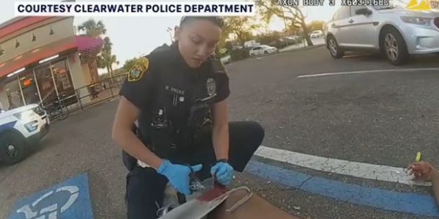 A first responder provided treatment to shooting victim outside Dunkin' in Clearwater, Florida.
