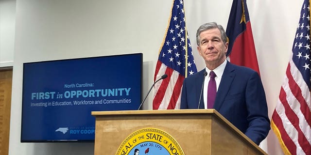 North Carolina Gov. Roy Cooper speaks at a news conference in Raleigh, North Carolina, on March 15, 2023.