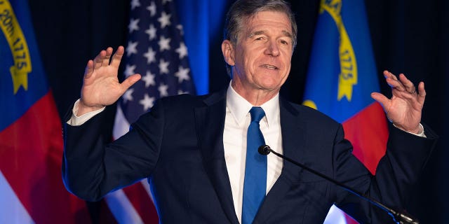 North Carolina Gov. Roy Cooper speaks to the crowd on May 17, 2022, in Raleigh, North Carolina.