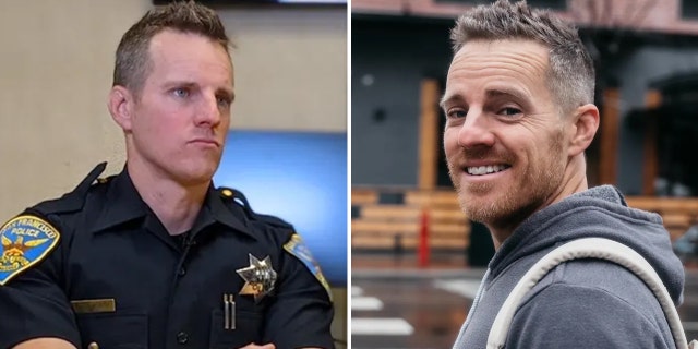 Joel Aylworth, at left as a police officer in San Francisco, and on right as a personal trainer today, told Fox News Digital about the choices he made, "I'm proud that I aligned with my truth."