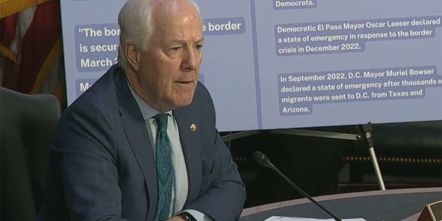 March 28, 2023: Sen. John Cornyn, R-Texas, quizzes DHS Secretary Mayorkas on the border crisis.