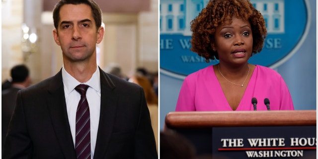 Sen. Tom Cotton, R-Ark., and White House press secretary Karine Jean-Pierre