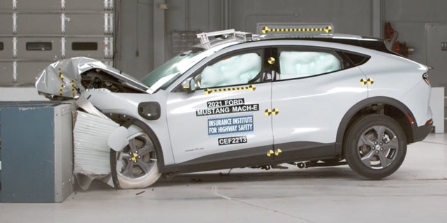The moderate overlap crash test simulates a vehicle being struck off-center in the front.