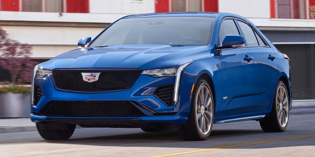 The Cadillac CT4-V is a compact sedan. A 2021 model is shown here.