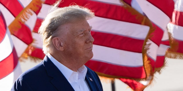 Former U.S. President Donald Trump speaks during a 2024 election campaign rally in Waco, Texas, March 25, 2023. - Trump held the rally at the site of the deadly 1993 standoff between an anti-government cult and federal agents. 