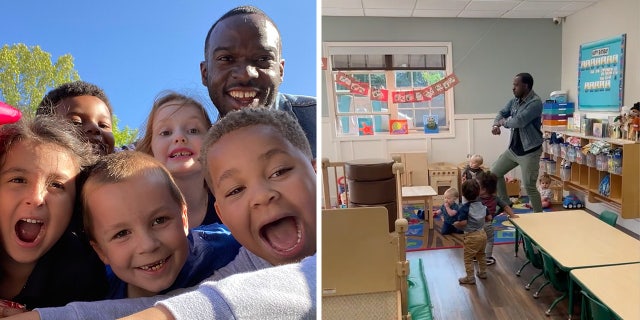 Mr. Brian Macon combines learning with fun as he teaches a group of toddler students the ABCs during a song-and-dance session at Kids ‘R’ Kids in Mableton, Georgia.